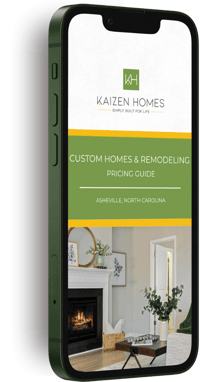 A phone screen showing a Custom Home and Remodeling Guide on the Screen