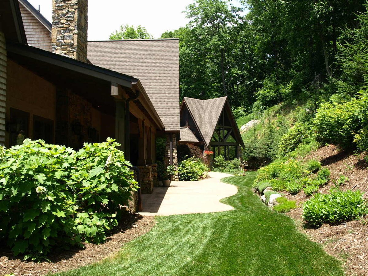 Walkway to rear addition on custom home by Kaizen Homes in Sandymush, NC