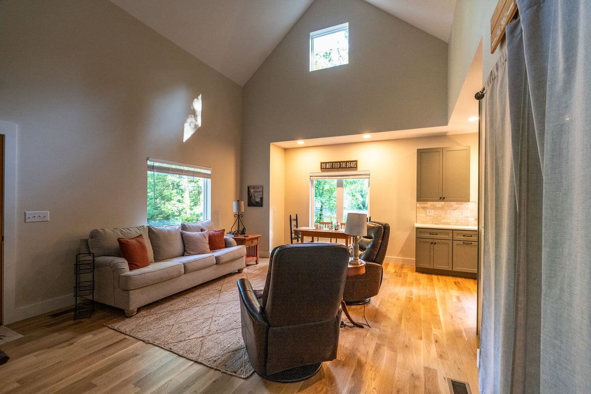 Bright and cozy living area in Kaizen Homes Black Mountain, NC custom home