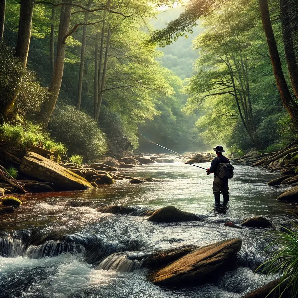 A trout fisherman in Mills River NC
