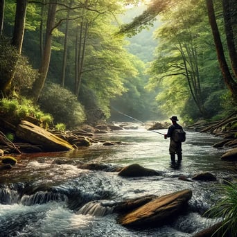A trout fisherman in Mills River NC