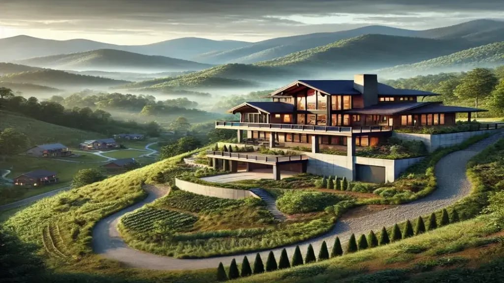 Multi level home on a sloping lot overlooking a valley in Western North Carolina