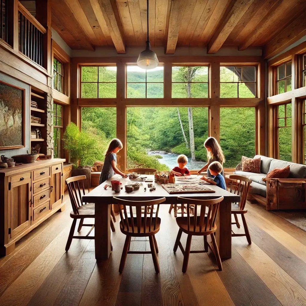 Craftsman home with a light-filled dining area.