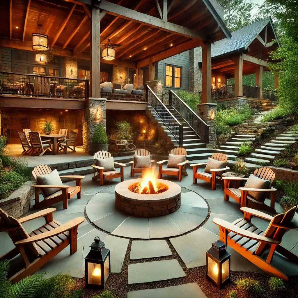 Craftsman home with an outdoor area to gather around a firepit.