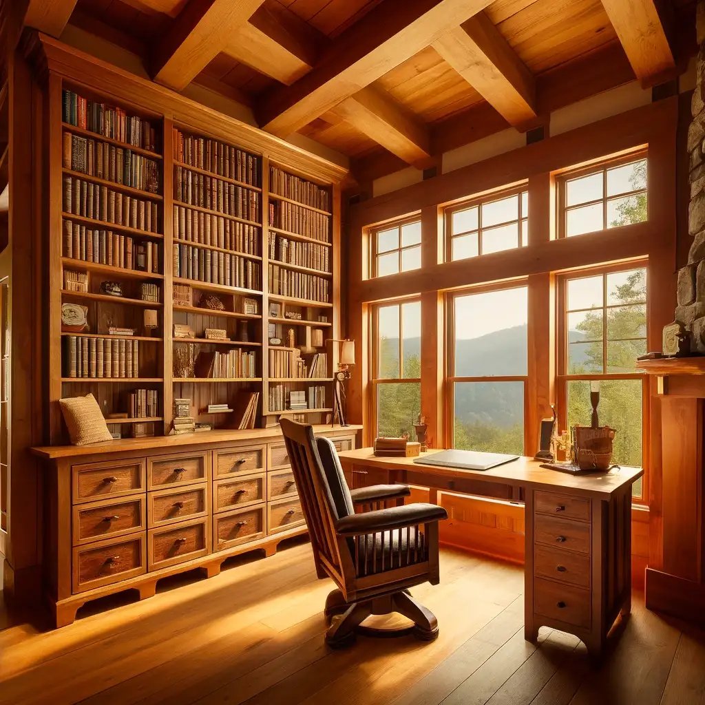Craftsman home with a cozy reading nook and built-in shelving.